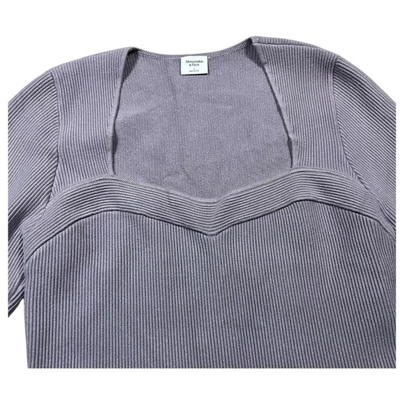 Abercrombie & Fitch Long Sleeve Sweetheart Heavy Sweater Ribbed Gray Size Large - Picture 3 of 7
